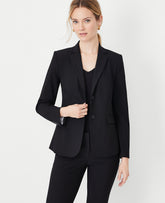 Vinci Leather Core Black The Notched Two Button Blazer in Seasonless Stretch - Curvy Fit