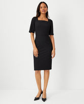 Vinci Leather Core Black The Elbow Sleeve Square Neck Dress in Seasonless Stretch — Curvy Fit