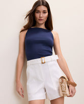 Vinci Leather Pure Sapphire Weekend Ribbed Square Neck Tank Top