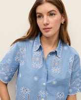 Vinci Leather Blue/White Combo Weekend Eyelet Blouse