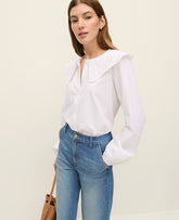 Vinci Leather White Weekend Eyelet Collared Blouse