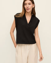Vinci Leather Black Weekend Scuba V-Neck Top