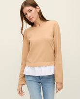 Vinci Leather Cafe Au Lait Weekend Ruffle Trim Knit Top