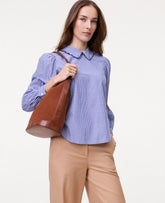 Vinci Leather Blue White Stripe Weekend Striped Scalloped Blouse