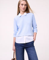 Vinci Leather Cashmere Blue Weekend Layered Mix Media Top