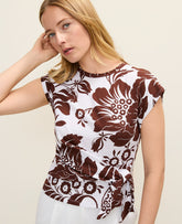 Vinci Leather Rich Walnut Floral Tie Waist Tee