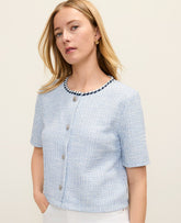 Vinci Leather Soft Blue Multi Metallic Tweed Jacket