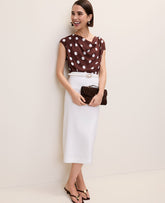 Vinci Leather Rich Walnut Polka Dot Mixed Media Cowl Neck Top