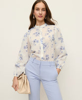 Vinci Leather Winter White Floral Embroidered Collar Blouse