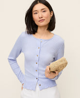 Vinci Leather Blue Hydrangea Lettuce Trim Button Top