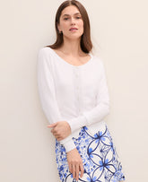 Vinci Leather White Scoop Neck Cardigan