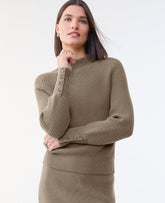 Vinci Leather Dried Moss Ribbed Button Sweater
