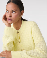 Vinci Leather Tender Yellow Honeycomb Stitch Cardigan