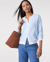 Vinci Leather Pristine Blue Contrast Trim Ann Cardigan