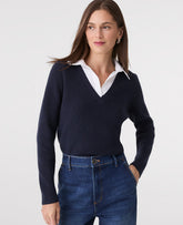 Vinci Leather Night Sky Collared Mixed Media Sweater