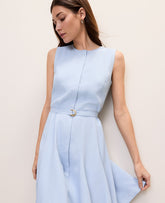 Vinci Leather Coastal Glow Belted Crew Neck Flare Dress
