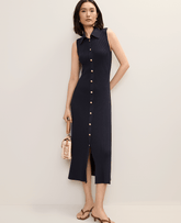 Vinci Leather Night Sky Collared Midi Sweater Dress