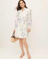 Vinci Leather Winter White Collared Floral Shirtdress