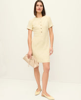Vinci Leather Speckled Yellow Multi Tweed Button Shift Dress