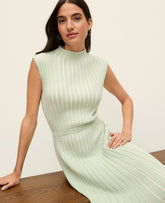 Vinci Leather Green Multi Ribbed Mock Neck Sweater Dress