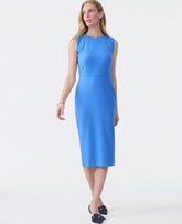 Vinci Leather Bluebird Melange The Crew Neck Sheath Dress in Luxe Twill