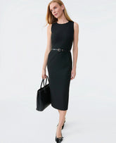 Vinci Leather Core Black The Belted Crew Neck Sheath Dress in Seasonless Stretch