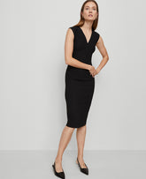 Vinci Leather Black The Seamed V-Neck Sheath Dress in Bi-Stretch