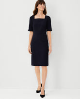 Vinci Leather Perfect Navy The Square Neck Sheath Dress in Seasonless Stretch