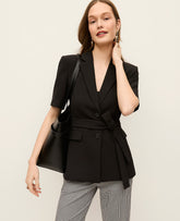 Vinci Leather Black The Fitted Belted Blazer in Crepe