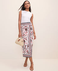Ann Taylor Rich Walnut Petite Weekend Palm Tree Print Sarong Midi Skirt in Linen Blend