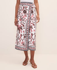 Ann Taylor Rich Walnut Petite Weekend Palm Tree Print Sarong Midi Skirt in Linen Blend