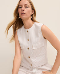 Ann Taylor Sail Cloth Petite Weekend Striped Vest in Linen Blend