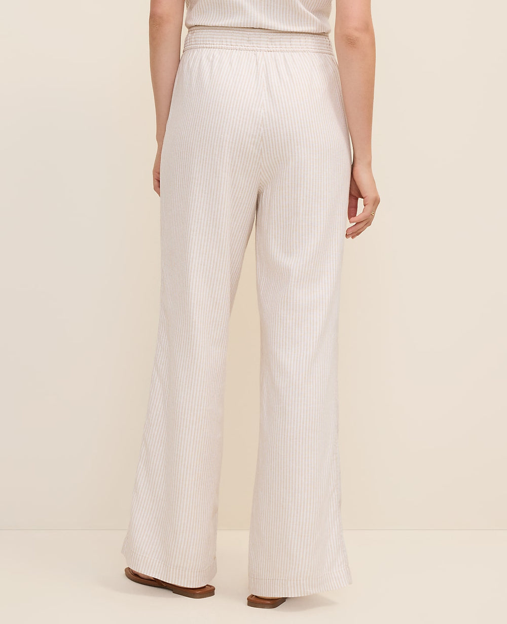 Ann Taylor Sail Cloth Petite Weekend Striped Easy Fit Wide-Leg Pant in Linen Blend