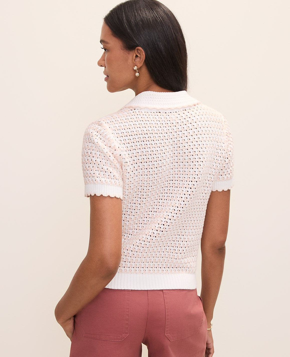 Ann Taylor Pink Multi Petite Weekend Texture Stitch Polo Sweater