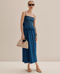 Ann Taylor Medium Wash Petite Weekend Easy Fit Denim Midi Skirt