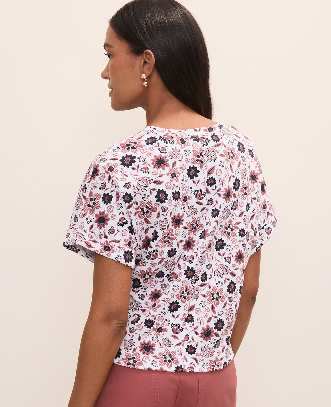 Ann Taylor Night Sky Petite Weekend Floral Crew Neck Top