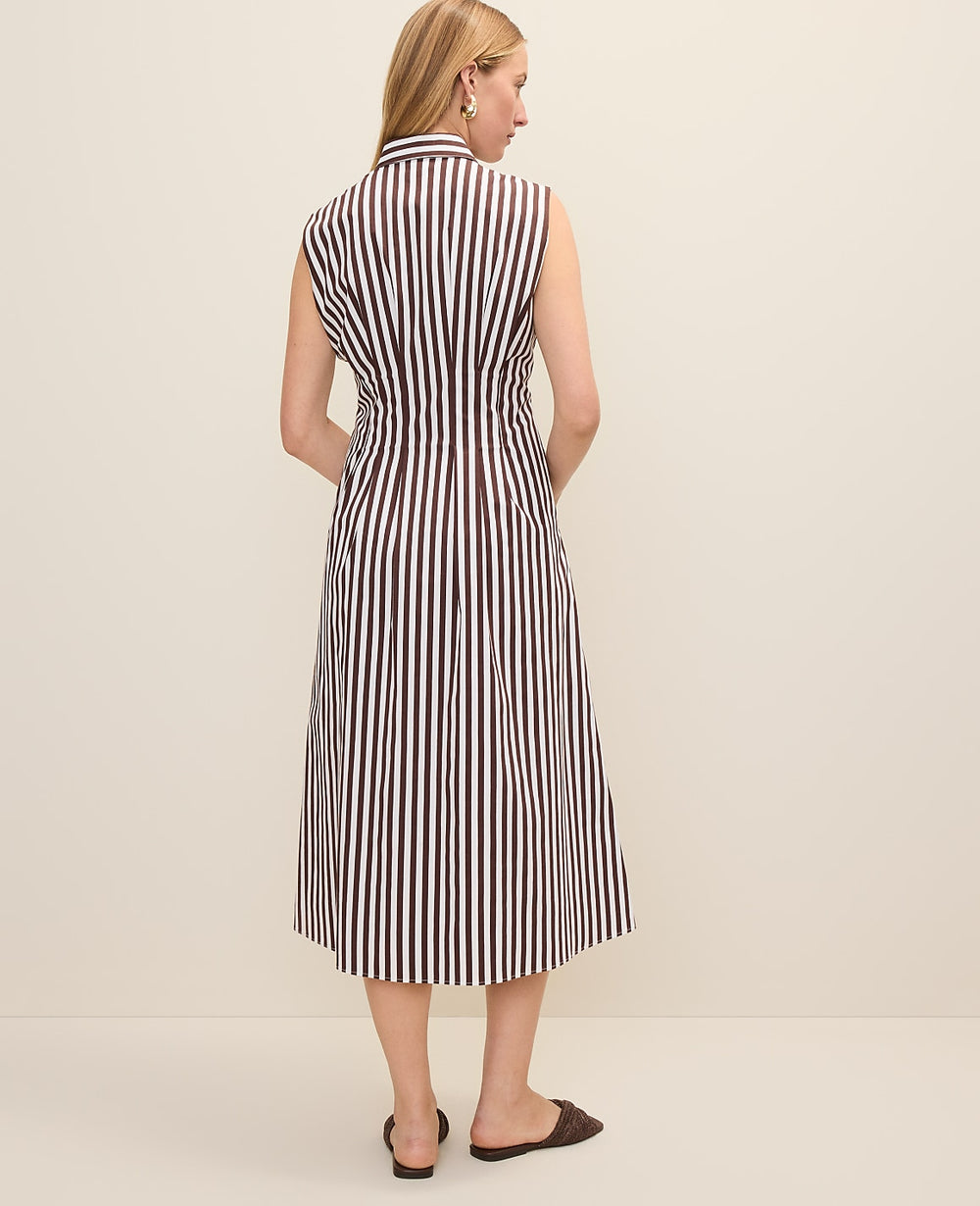 Ann Taylor Rich Walnut Petite Weekend Striped Pleated Midi Shirtdress