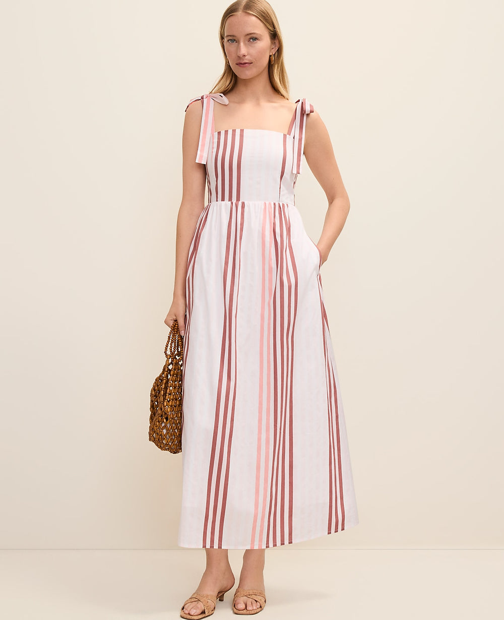 Ann Taylor Terra Toscana Petite Weekend Striped Tie Strap Midi Dress