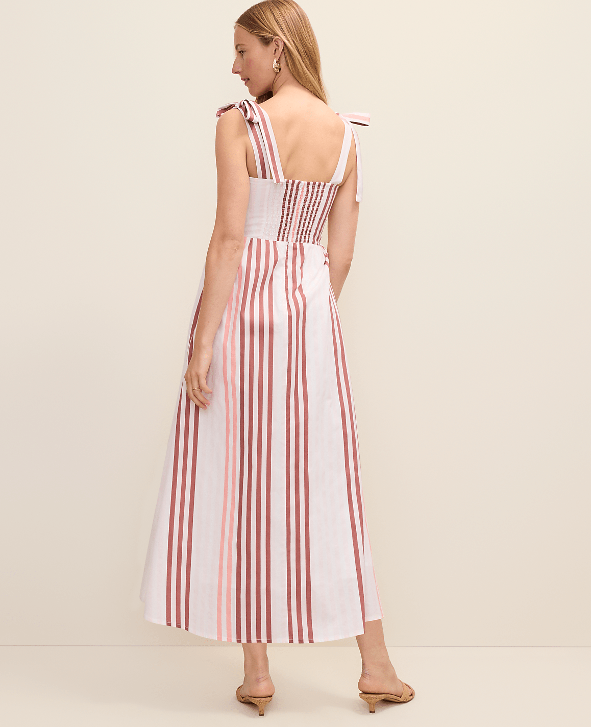 Ann Taylor Terra Toscana Petite Weekend Striped Tie Strap Midi Dress