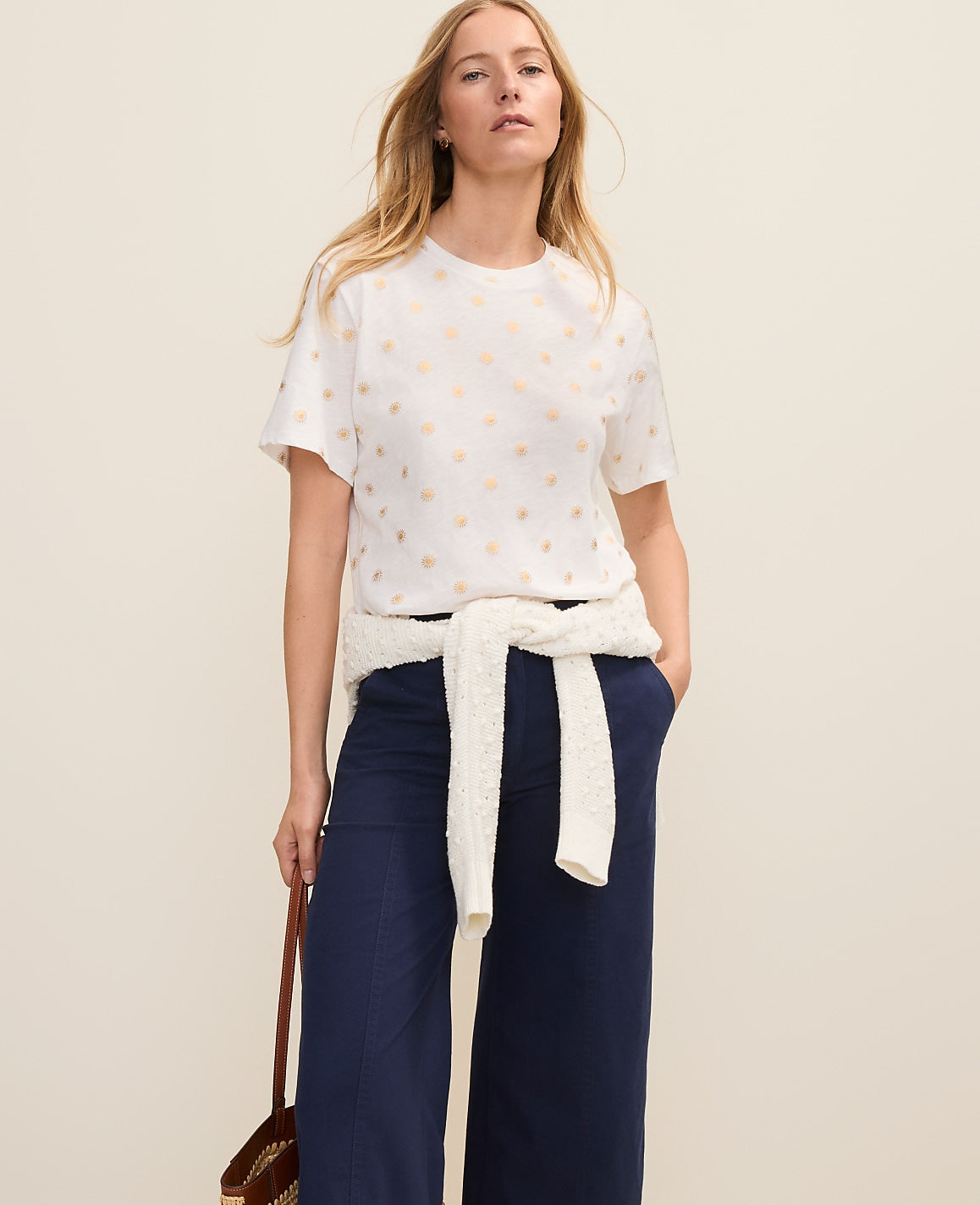 Ann Taylor Gold Petite Weekend Sun Print Relaxed Tee