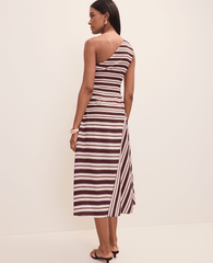 Ann Taylor Rich Walnut Petite Weekend Striped One-Shoulder Midi Dress