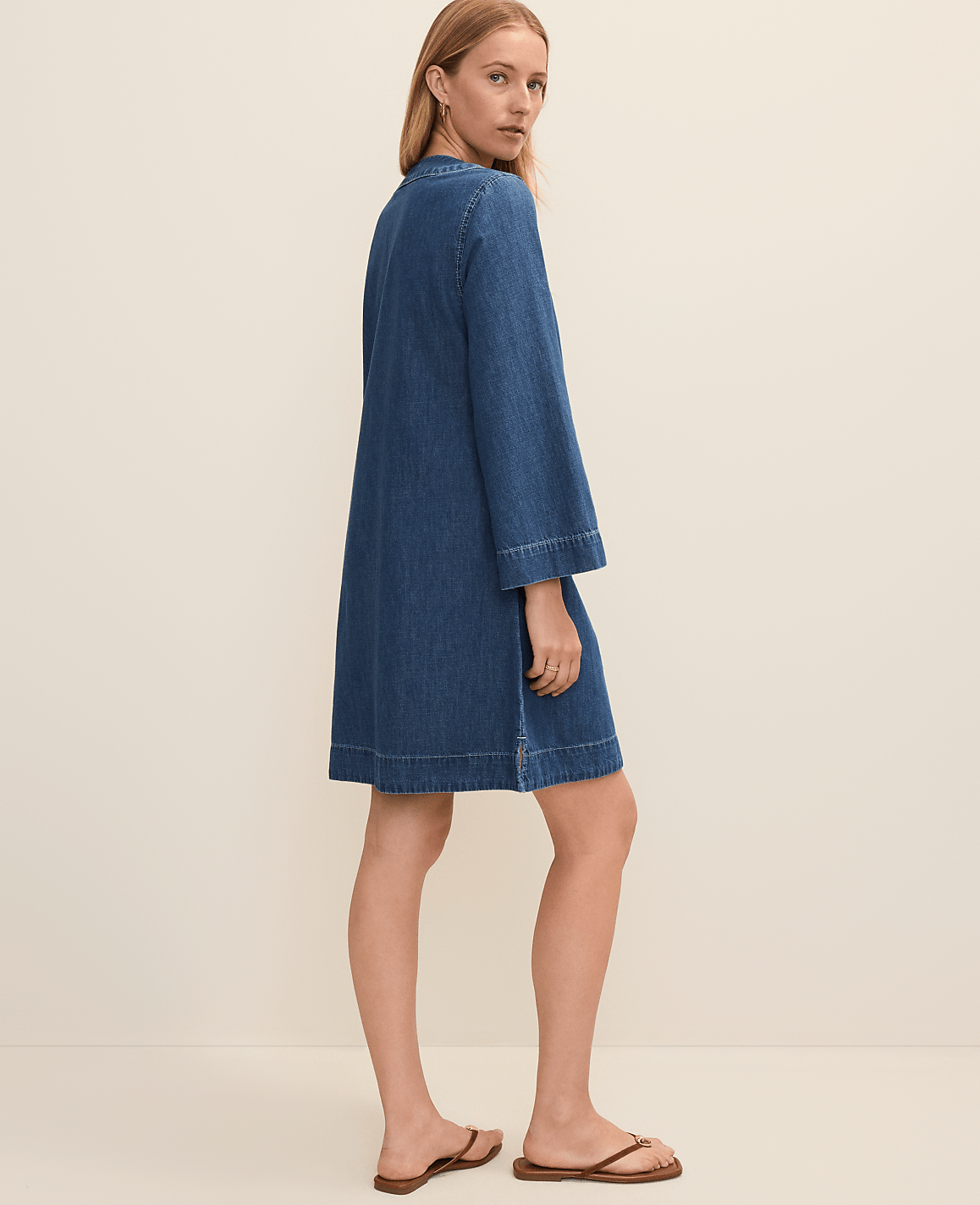 Ann Taylor Arabella Wash Petite Weekend Split Collar Denim Shift Dress