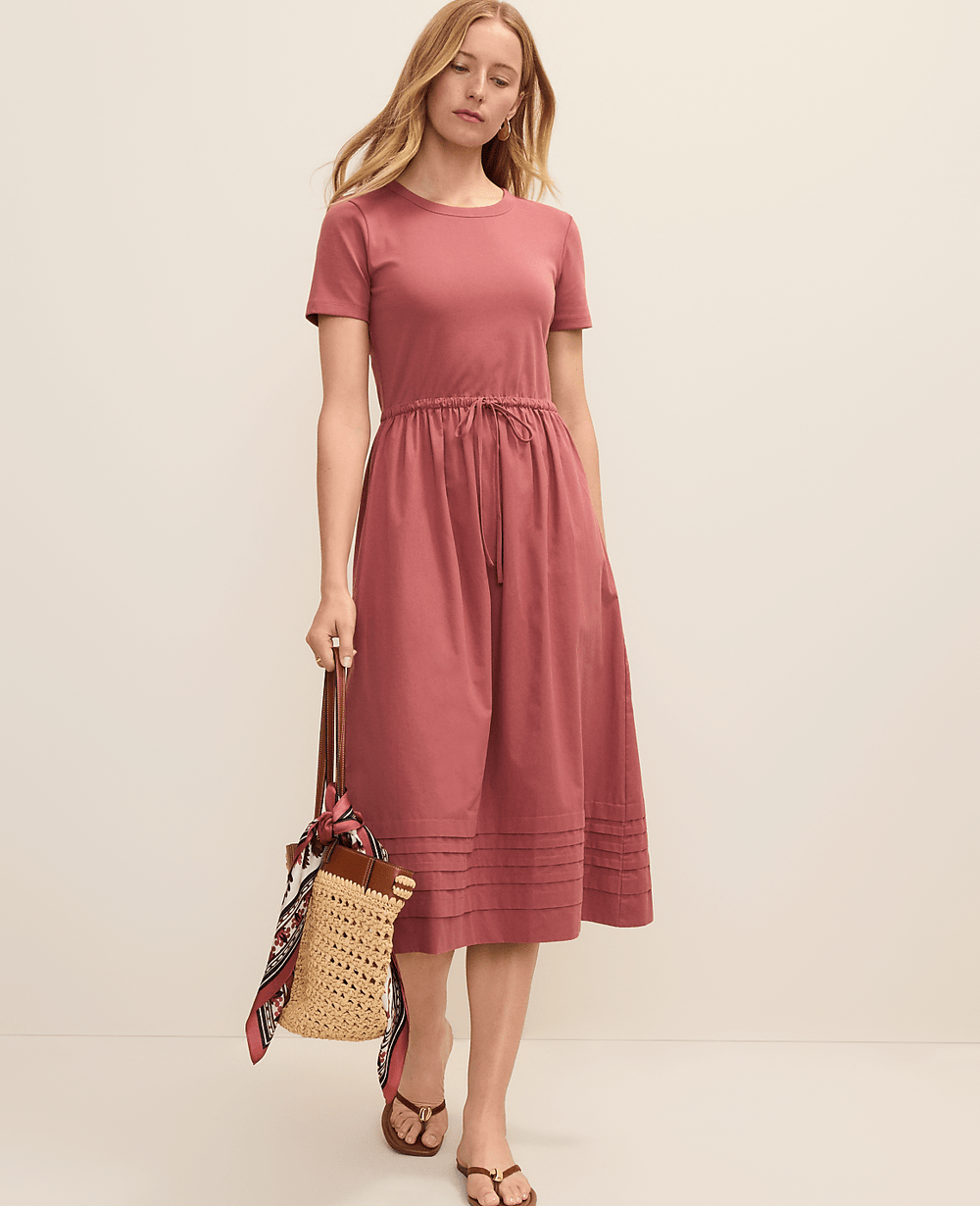 Ann Taylor Terra Toscana Petite Weekend Mixed Media Crew Neck Midi Dress