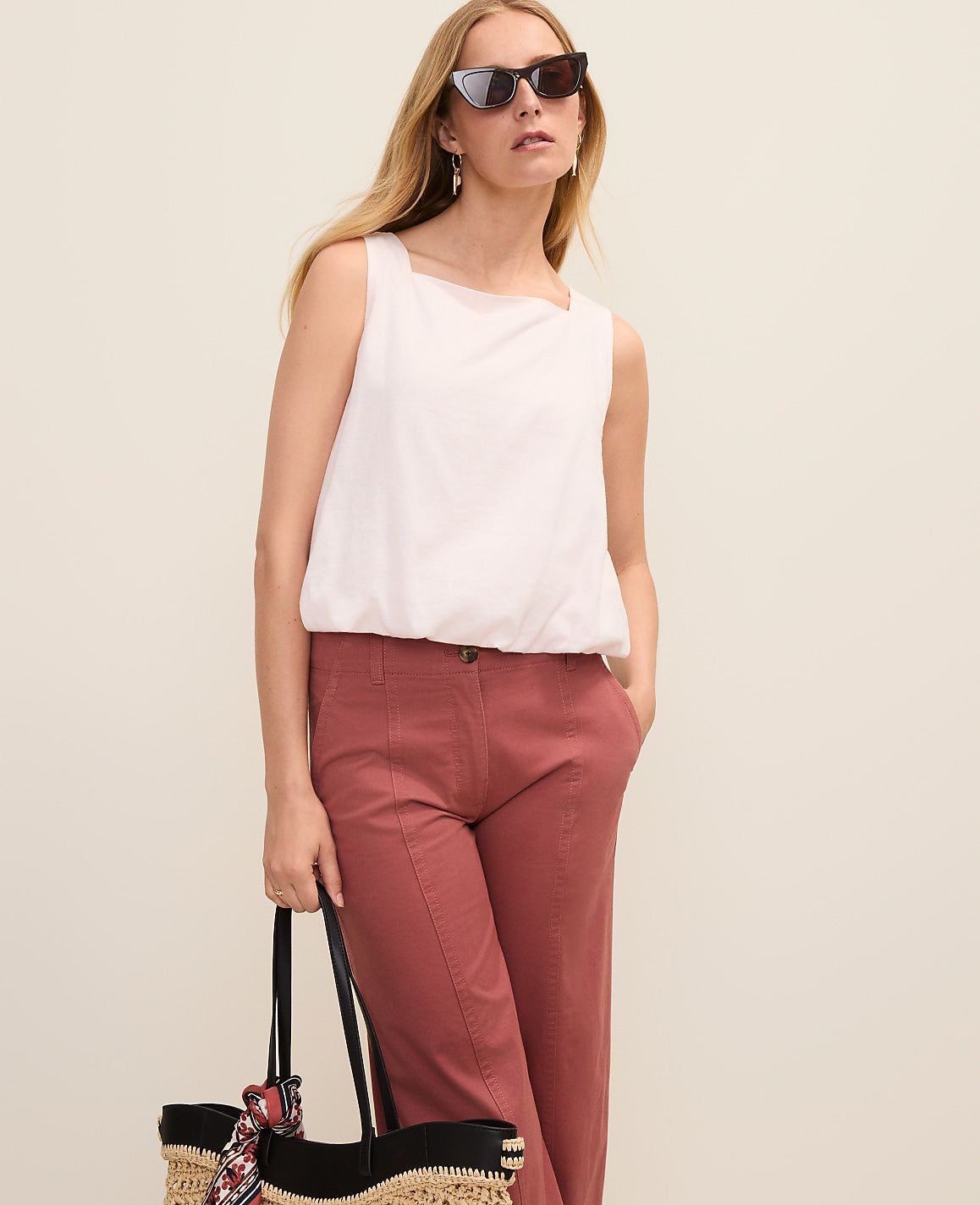 Ann Taylor Blush Haze Petite Weekend Bubble Hem Tank Top in Linen Blend