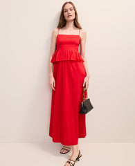 Ann Taylor Bright Cherry Petite Pleated Peplum Midi Dress