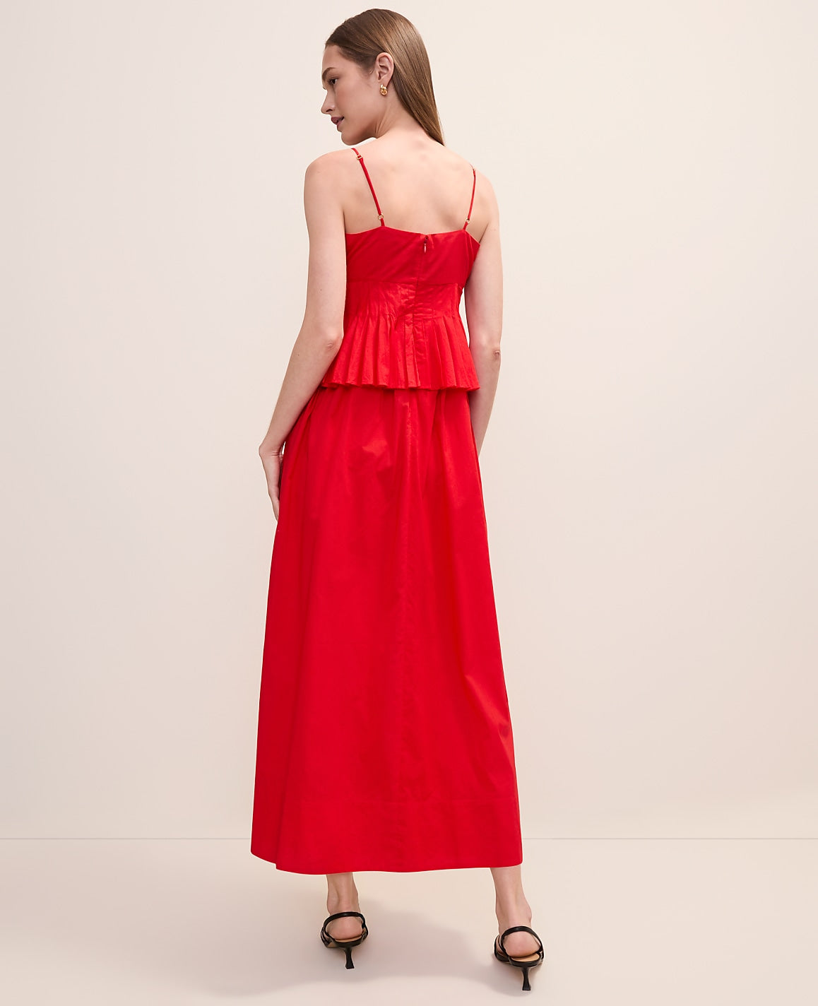Ann Taylor Bright Cherry Petite Pleated Peplum Midi Dress