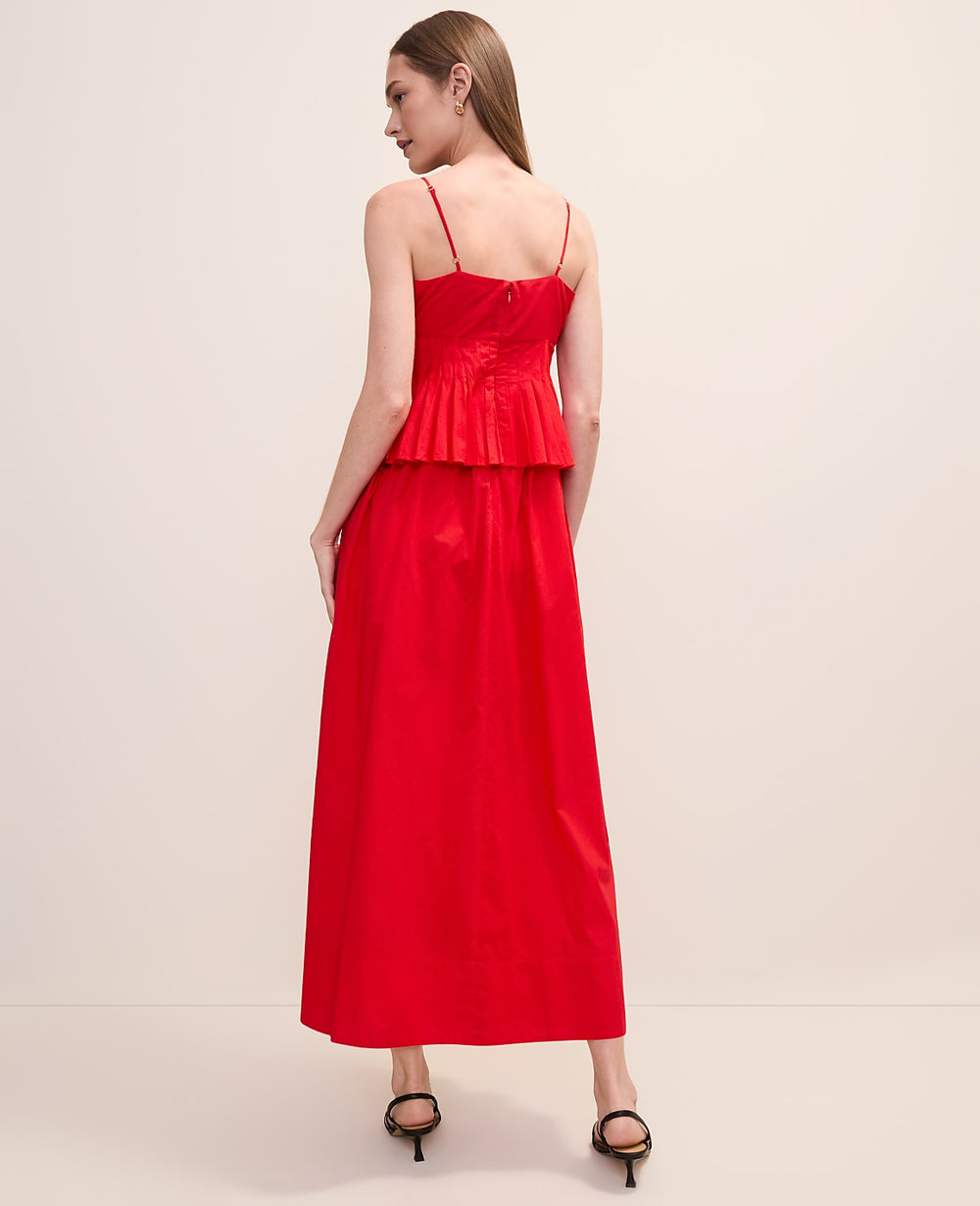 Ann Taylor Bright Cherry Petite Pleated Peplum Midi Dress