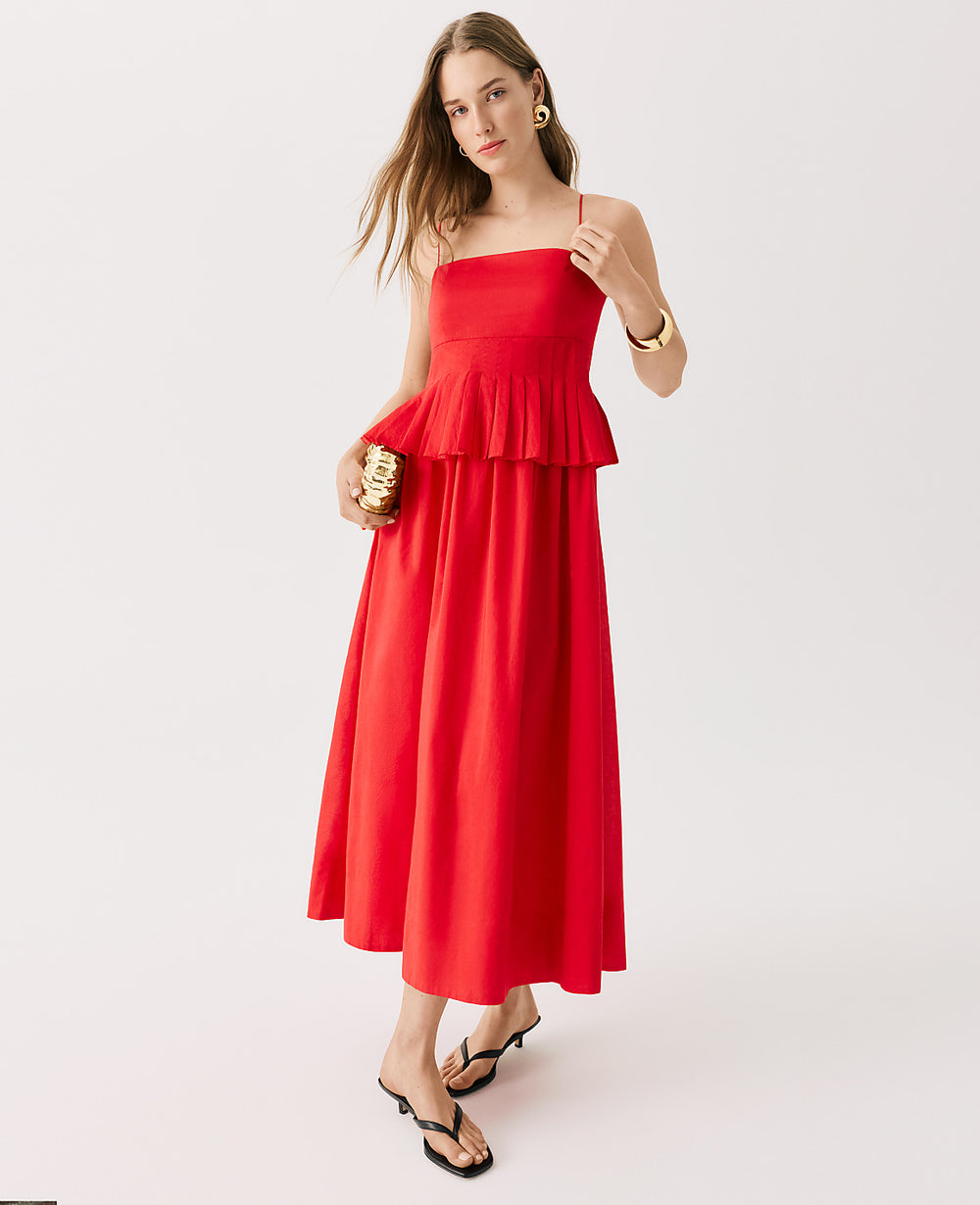 Ann Taylor Bright Cherry Petite Pleated Peplum Midi Dress