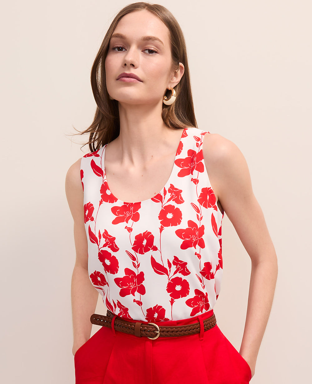 Ann Taylor Bright Cherry Petite Floral Mixed Media Tank Top