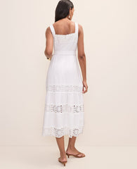 Ann Taylor White Petite Tiered Midi Dress in Linen Blend